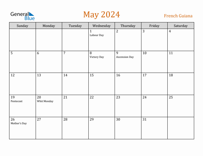 May 2024 Holiday Calendar with Sunday Start