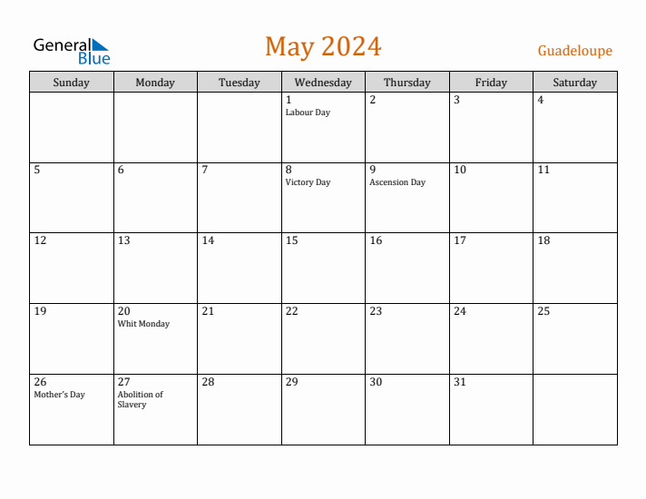 May 2024 Holiday Calendar with Sunday Start