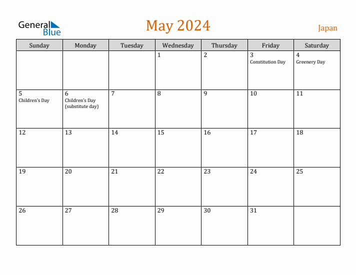 May 2024 Holiday Calendar with Sunday Start