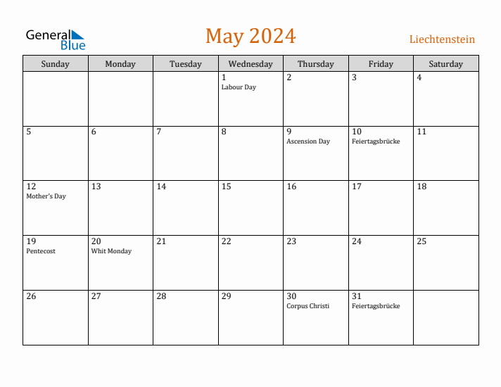 May 2024 Holiday Calendar with Sunday Start