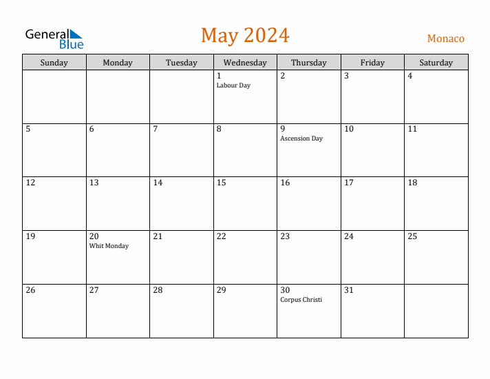 May 2024 Holiday Calendar with Sunday Start