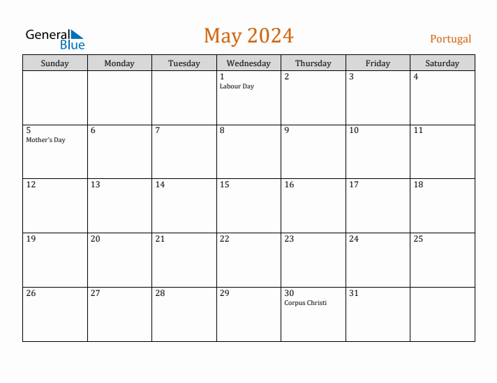 May 2024 Holiday Calendar with Sunday Start