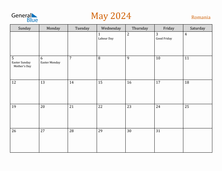 May 2024 Holiday Calendar with Sunday Start