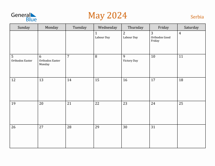 May 2024 Holiday Calendar with Sunday Start