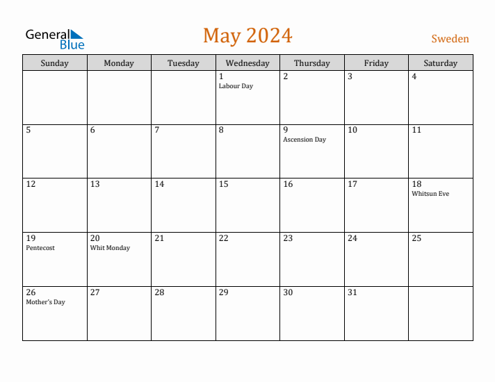 May 2024 Holiday Calendar with Sunday Start