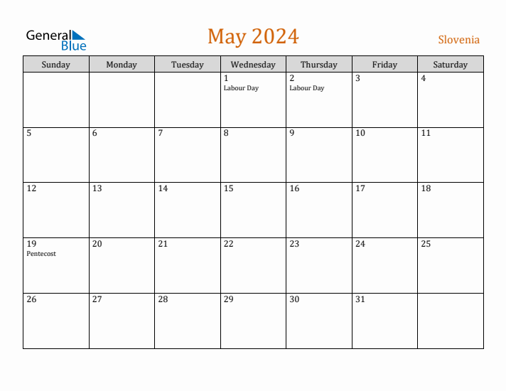 May 2024 Holiday Calendar with Sunday Start