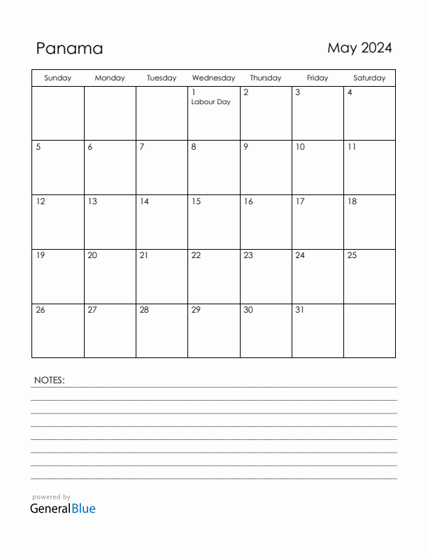 May 2024 Panama Calendar with Holidays (Sunday Start)