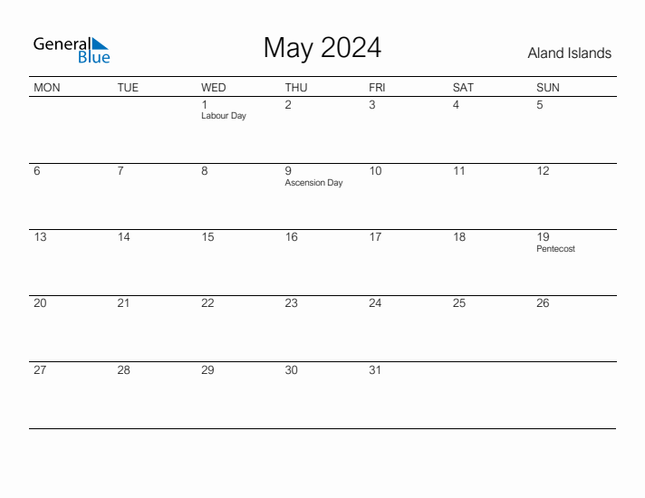 Printable May 2024 Calendar for Aland Islands