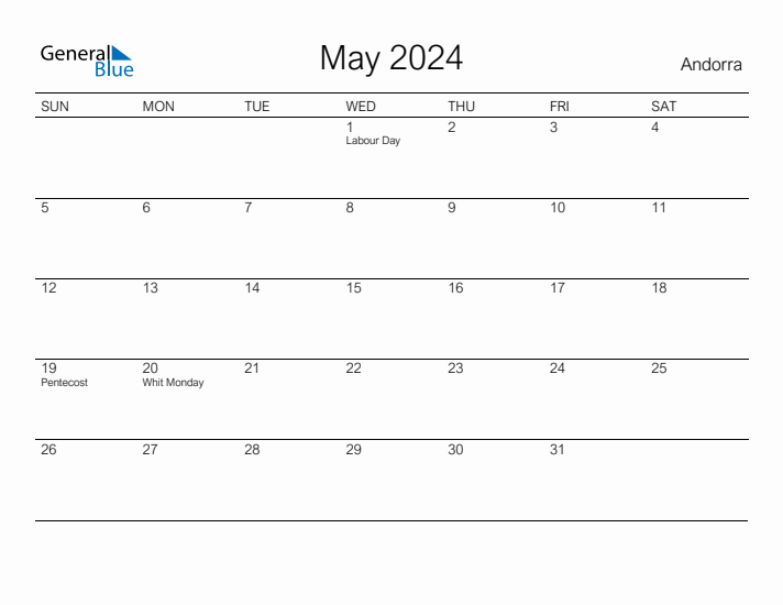 Printable May 2024 Calendar for Andorra