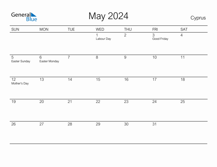 Printable May 2024 Calendar for Cyprus