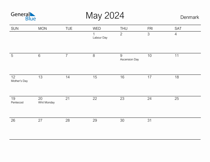 Printable May 2024 Calendar for Denmark