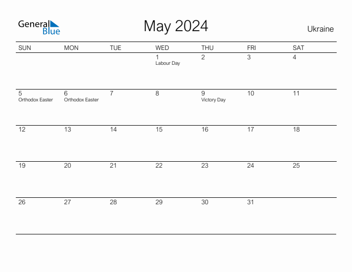 Printable May 2024 Calendar for Ukraine