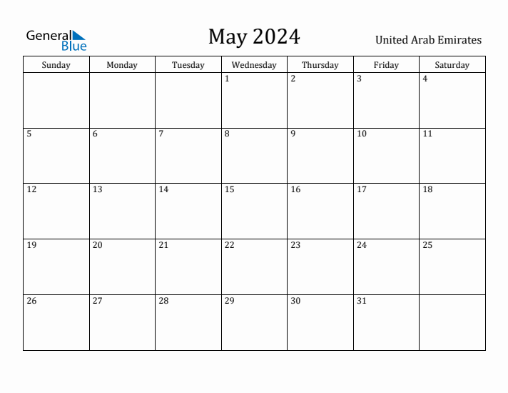 May 2024 Calendar United Arab Emirates