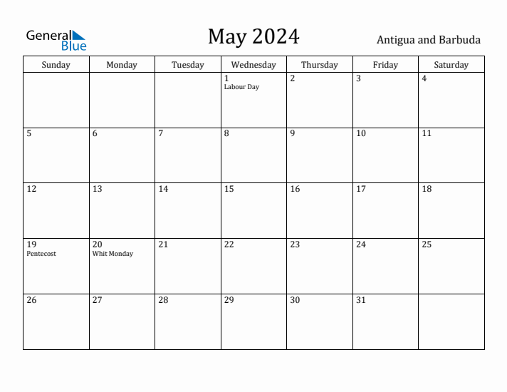 May 2024 Calendar Antigua and Barbuda