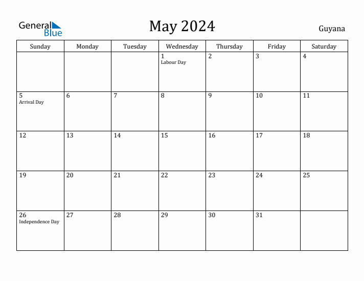 May 2024 Calendar Guyana