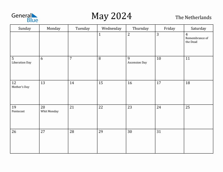 May 2024 Calendar The Netherlands