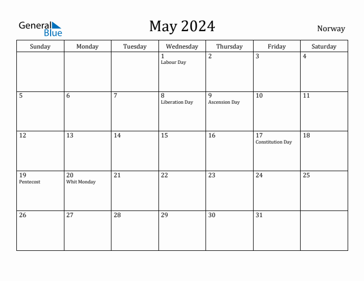 May 2024 Calendar Norway