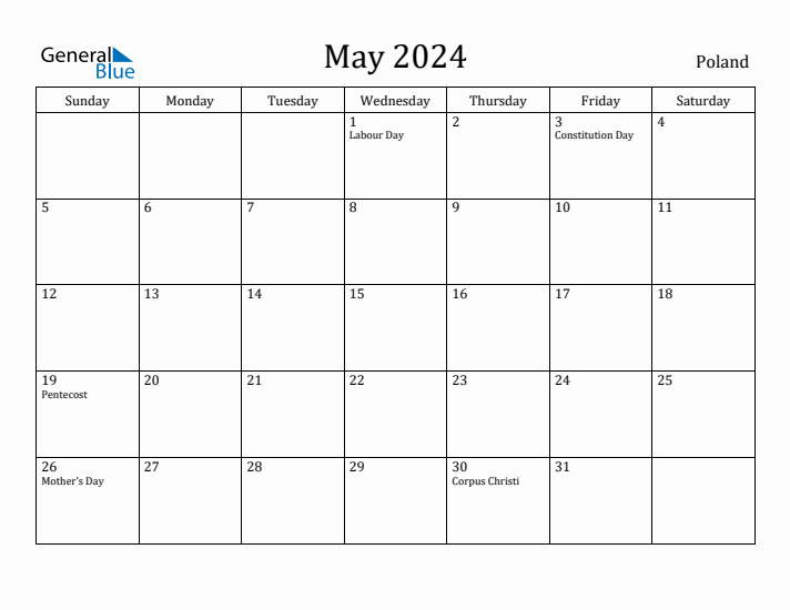 May 2024 Calendar Poland