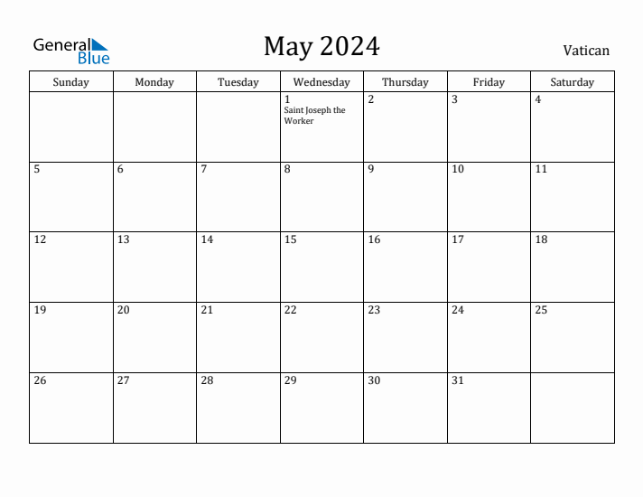 May 2024 Calendar Vatican