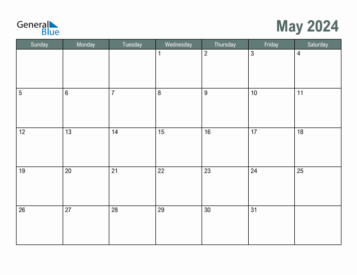 Free Printable May 2024 Calendar