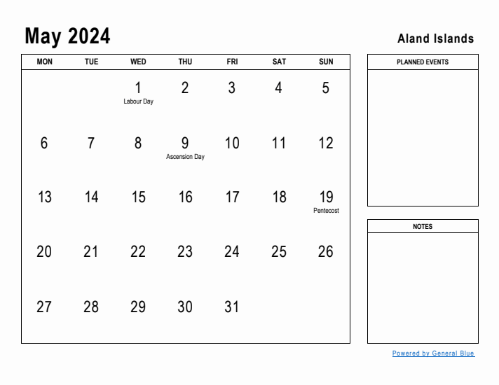 May 2024 Printable Monthly Calendar with Aland Islands Holidays