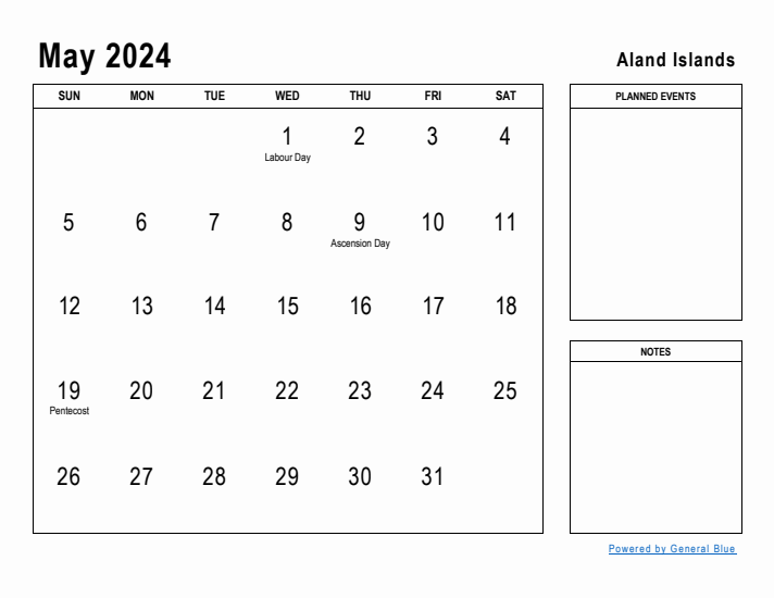 May 2024 Printable Monthly Calendar with Aland Islands Holidays