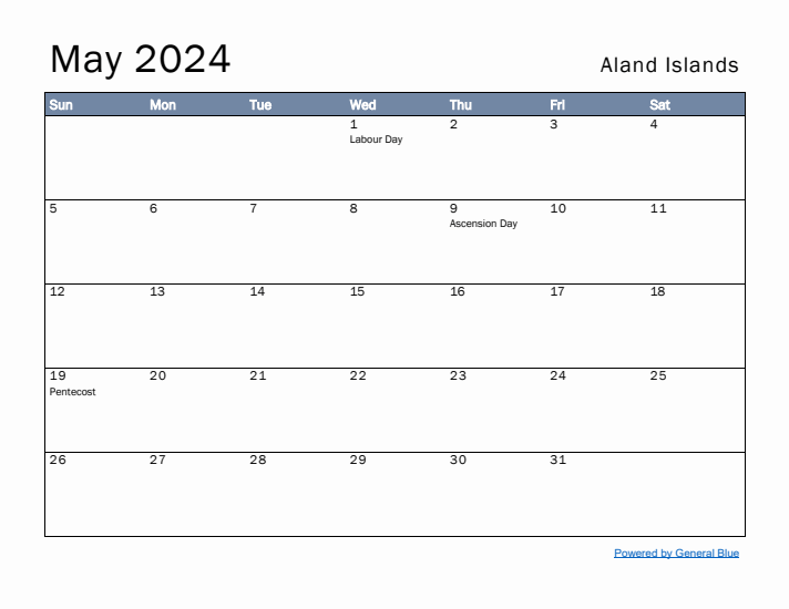 May 2024 Simple Monthly Calendar for Aland Islands