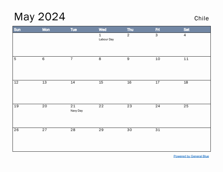 May 2024 Simple Monthly Calendar for Chile