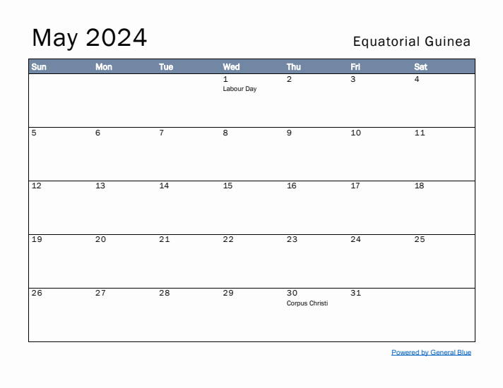 May 2024 Simple Monthly Calendar for Equatorial Guinea