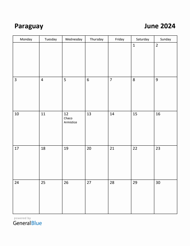 June 2024 Calendar with Paraguay Holidays