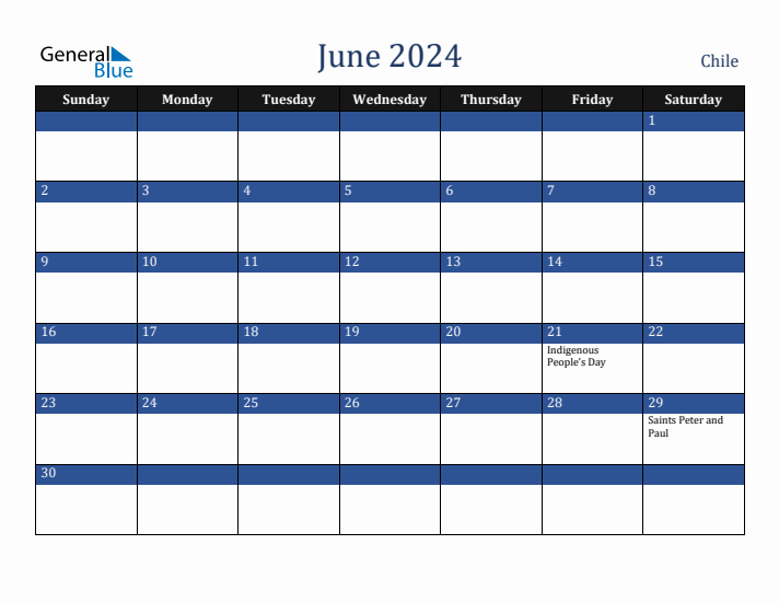 June 2024 Chile Calendar (Sunday Start)