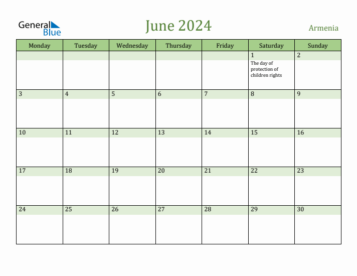 June 2024 Calendar with Armenia Holidays