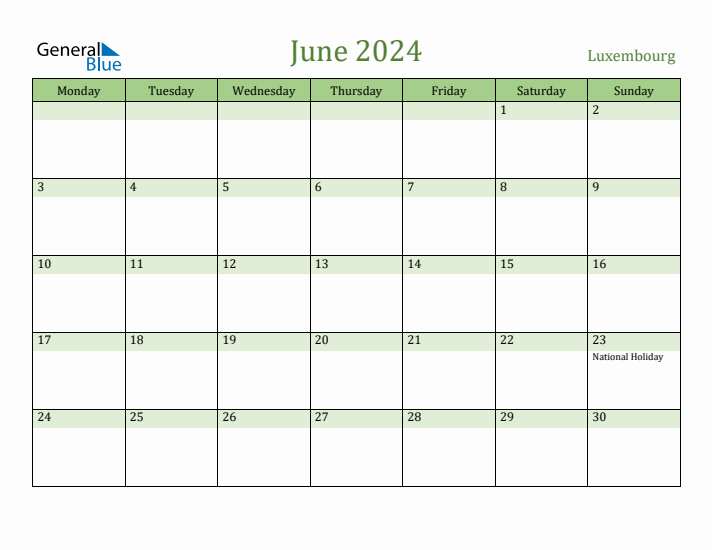 June 2024 Calendar with Luxembourg Holidays