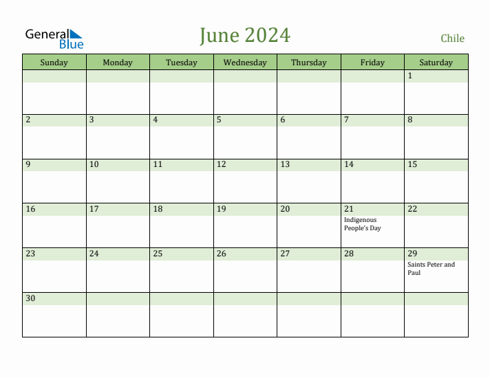 June 2024 Calendar with Chile Holidays