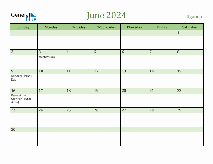 June 2024 Calendar with Uganda Holidays