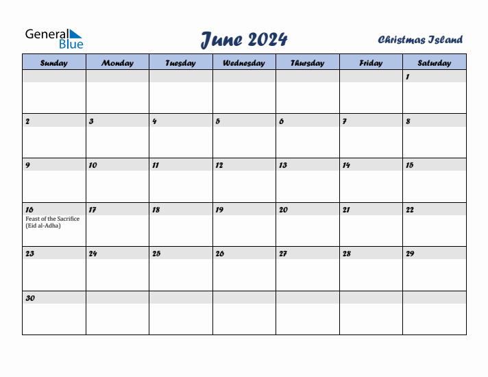 June 2024 Calendar with Holidays in Christmas Island