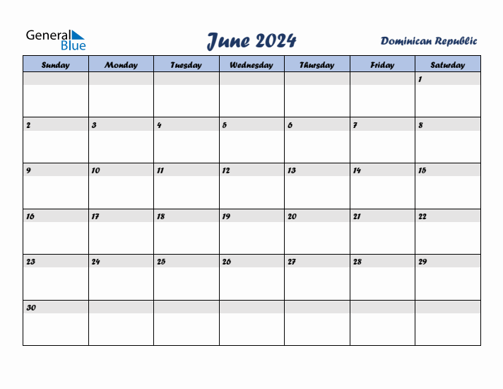 June 2024 Calendar with Holidays in Dominican Republic