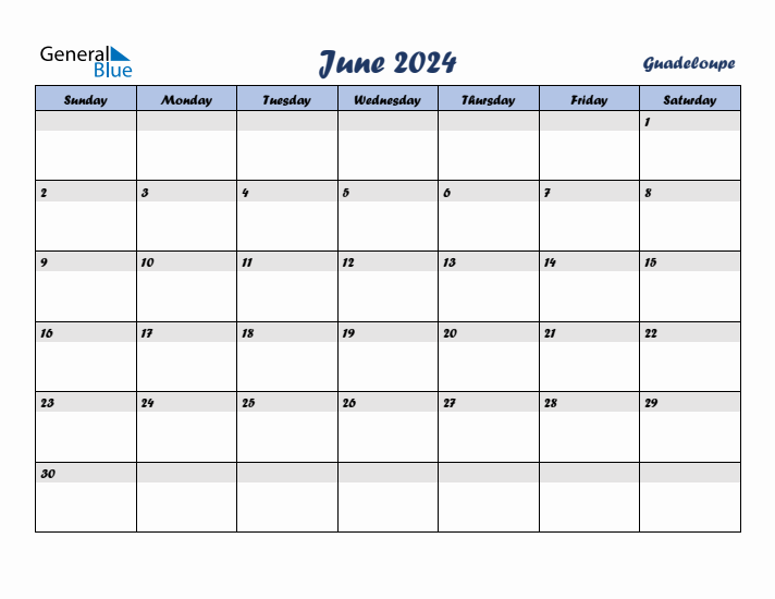 June 2024 Calendar with Holidays in Guadeloupe