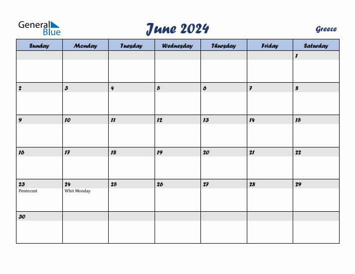 June 2024 Calendar with Holidays in Greece