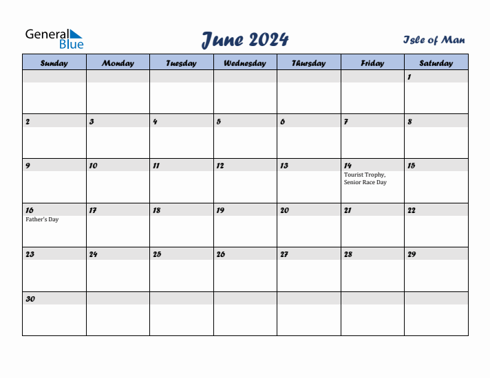 June 2024 Calendar with Holidays in Isle of Man