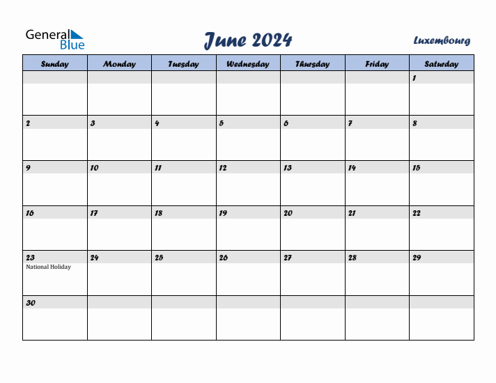 June 2024 Calendar with Holidays in Luxembourg