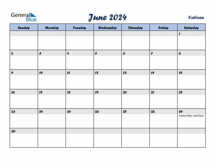 June 2024 Calendar with Holidays in Vatican