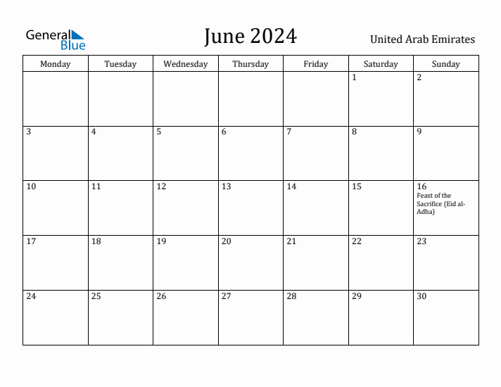 June 2024 Calendar United Arab Emirates