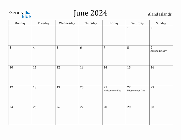 June 2024 Calendar Aland Islands