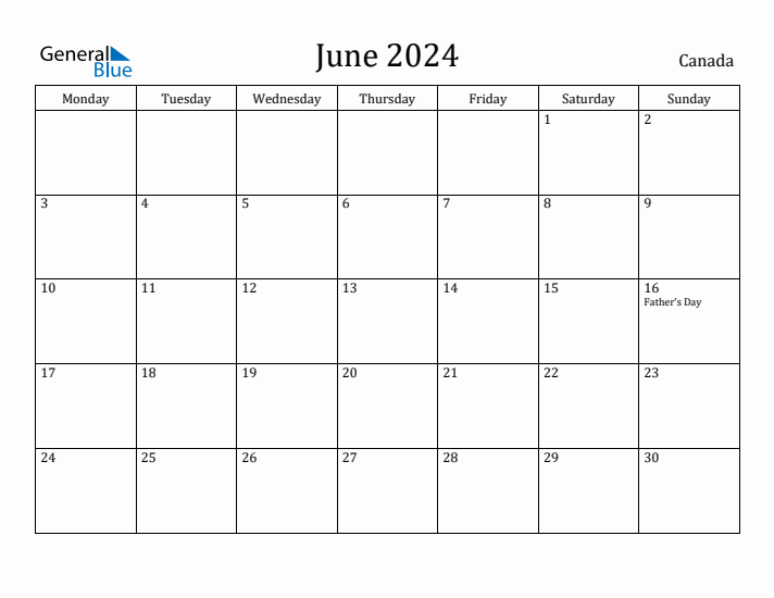 June 2024 Calendar Canada