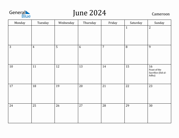 June 2024 Calendar Cameroon