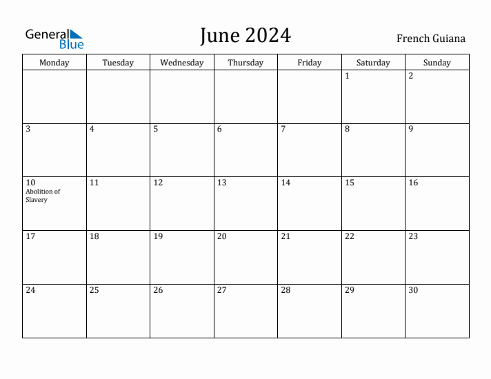 June 2024 Calendar French Guiana