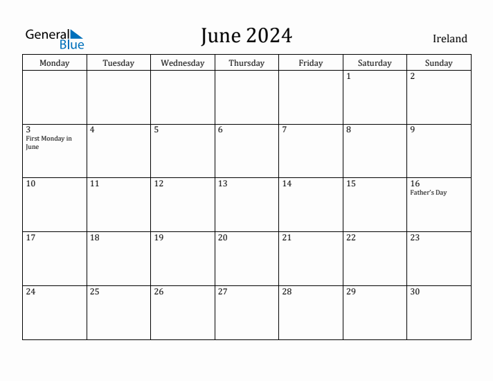 June 2024 Calendar Ireland