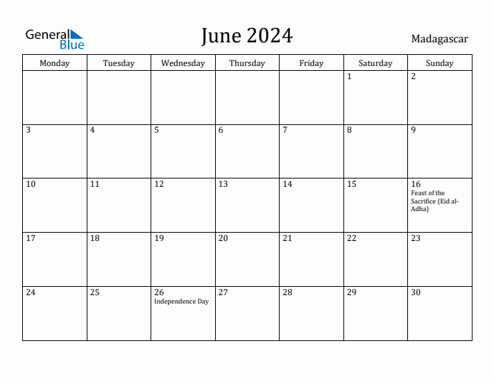 June 2024 Calendar Madagascar