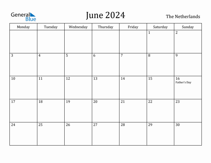 June 2024 Calendar The Netherlands